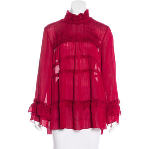 Women's IRO Red Ruffled Tiered Long Sleeve Blouse S